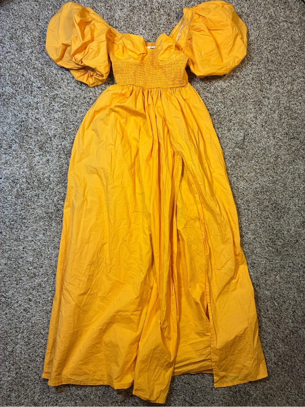 Showpo Raiza Smocked Shirred Waist Puff Sleeve Maxi Dress Marigold - Picture 4 of 14